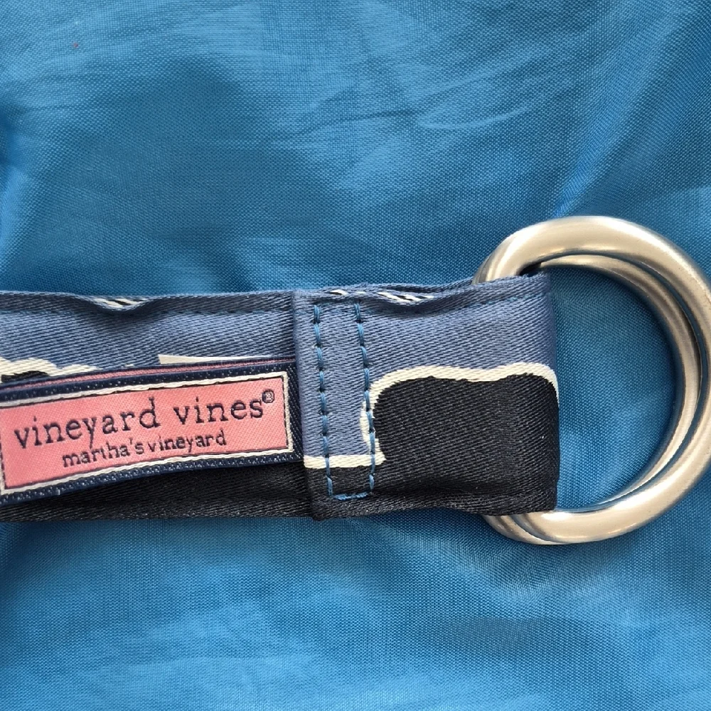 Vineyard Vines Navy Whale Ribbon Belt with Silver D-Rings